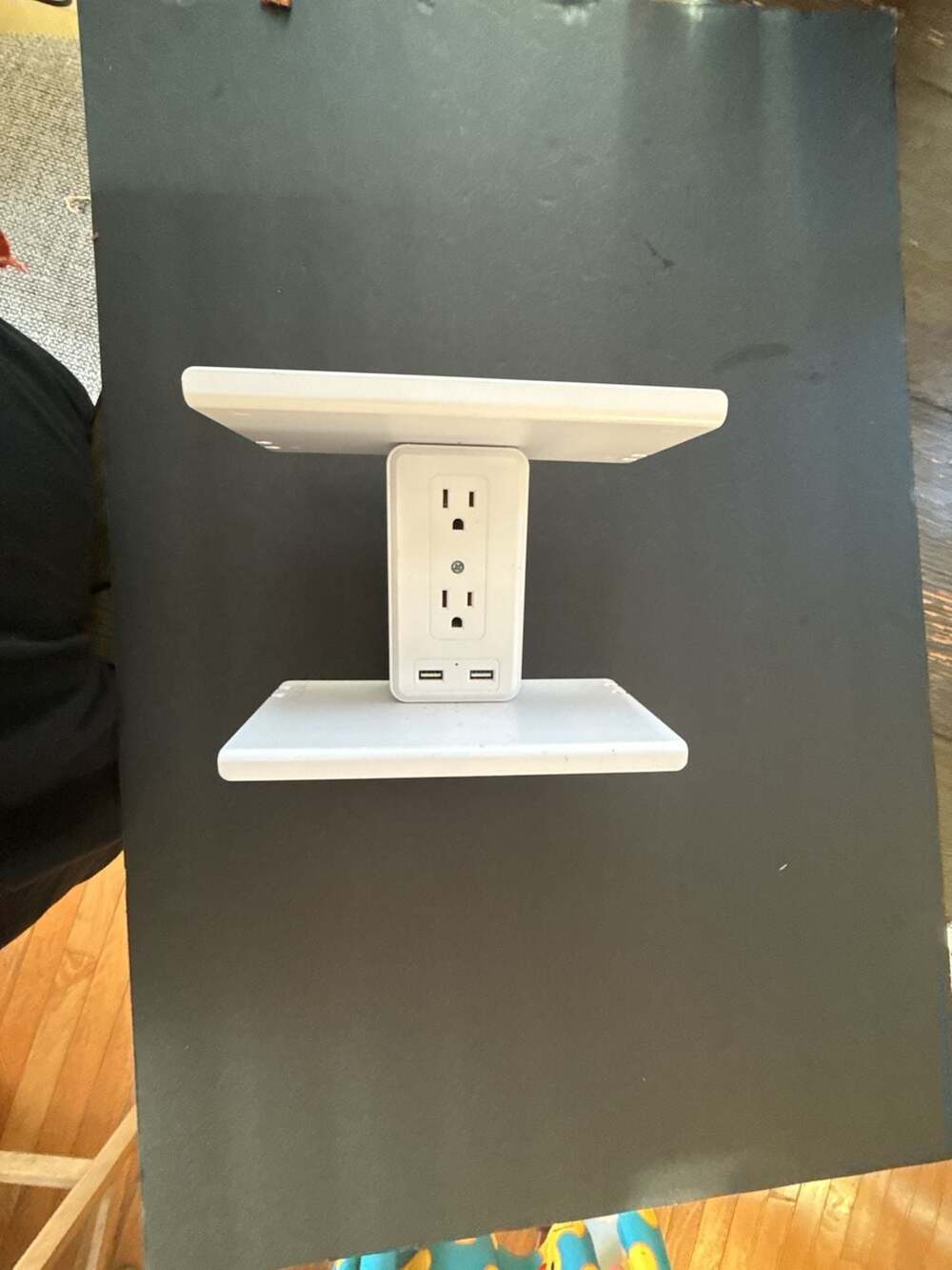 T4 Power Strip Wall Outlet Extender with Integrated Shelf and 2 USB Ports